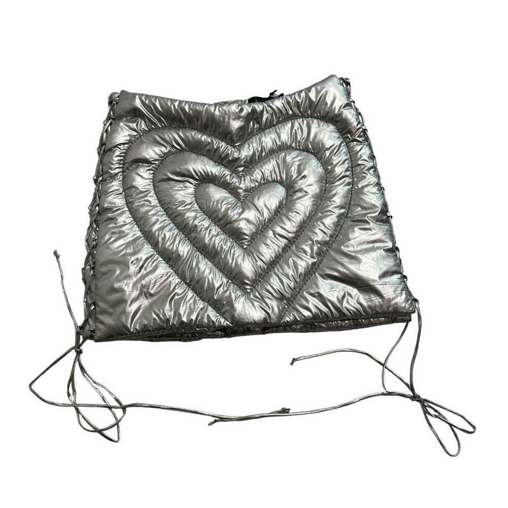 Amor Mia Quilted Heart Mini Skirt in Metallic Silver